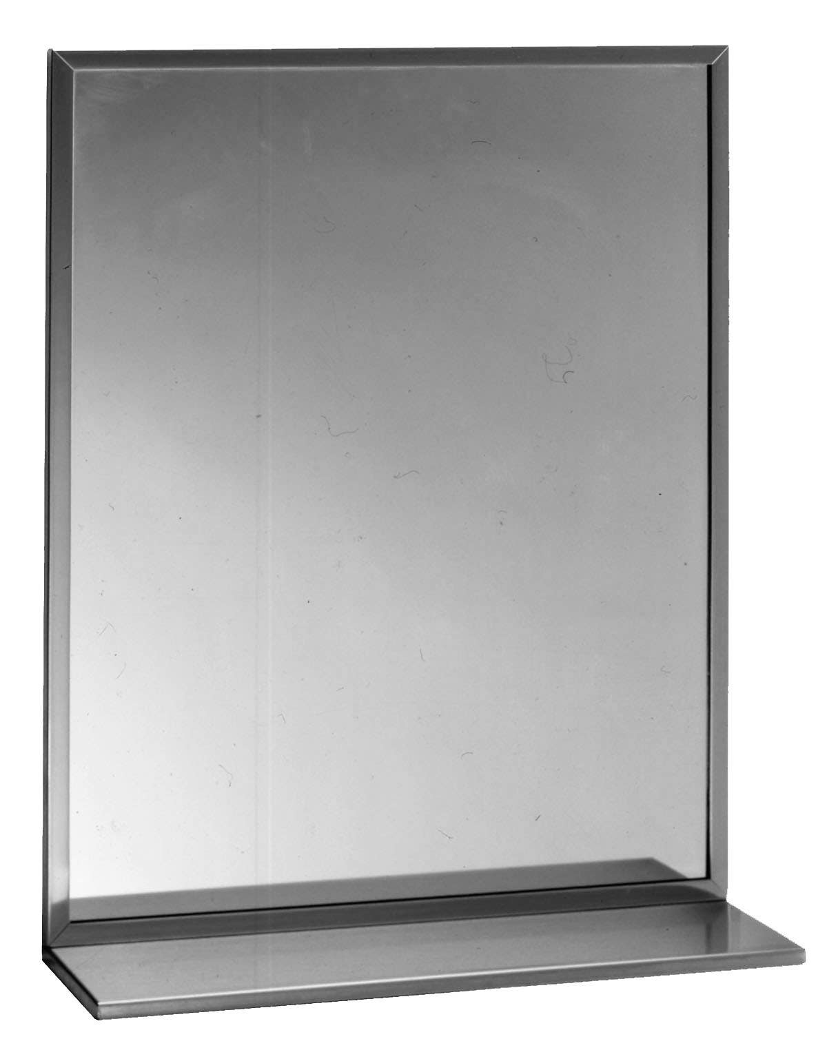 Bobrick B-166 Channel-Frame Mirror w/ Shelf, Bright Polished Frame