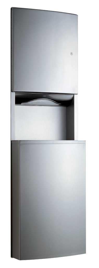 Bobrick B-43944 ConturaSeries Recessed Paper Towel Dispenser & Waste Receptacle, 15-Gallon Waste, Finish-Satin