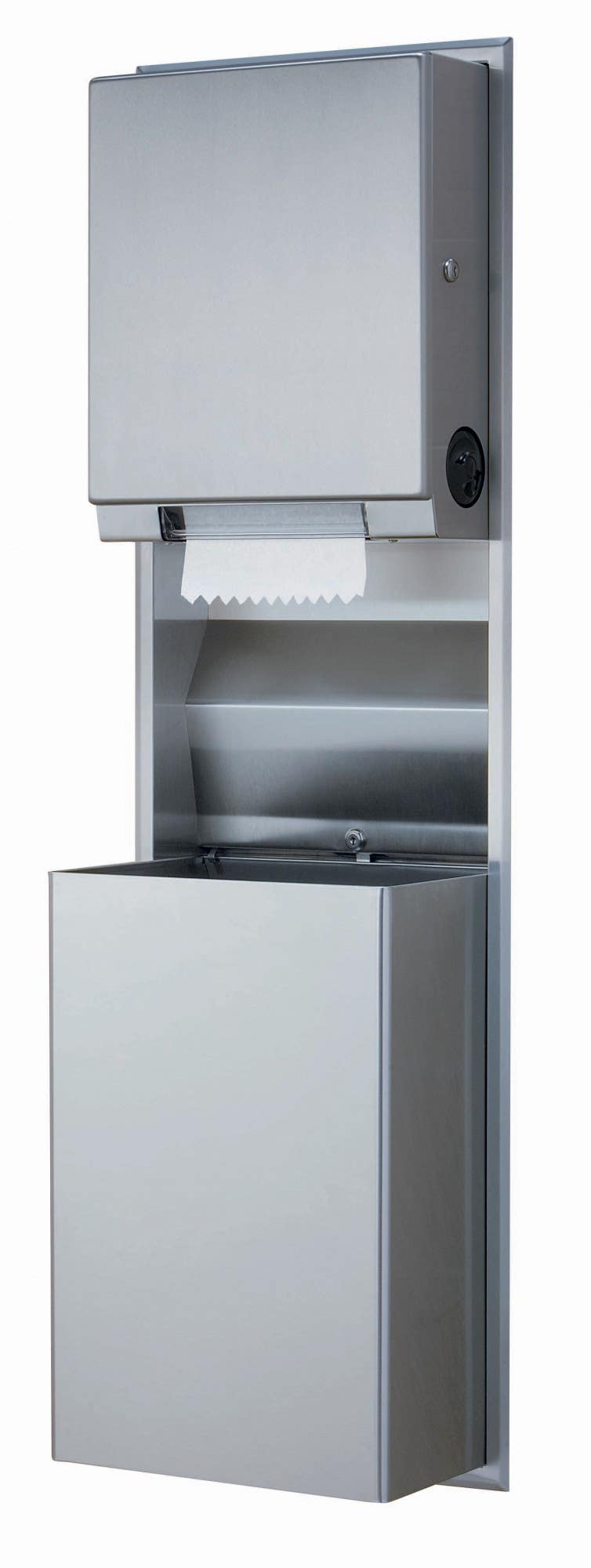 Bobrick B-3961 ClassicsSeries Recessed Convertible Pull Towel Dispenser & Waste Receptacle,12-Gallon Waste,Finish-Satin