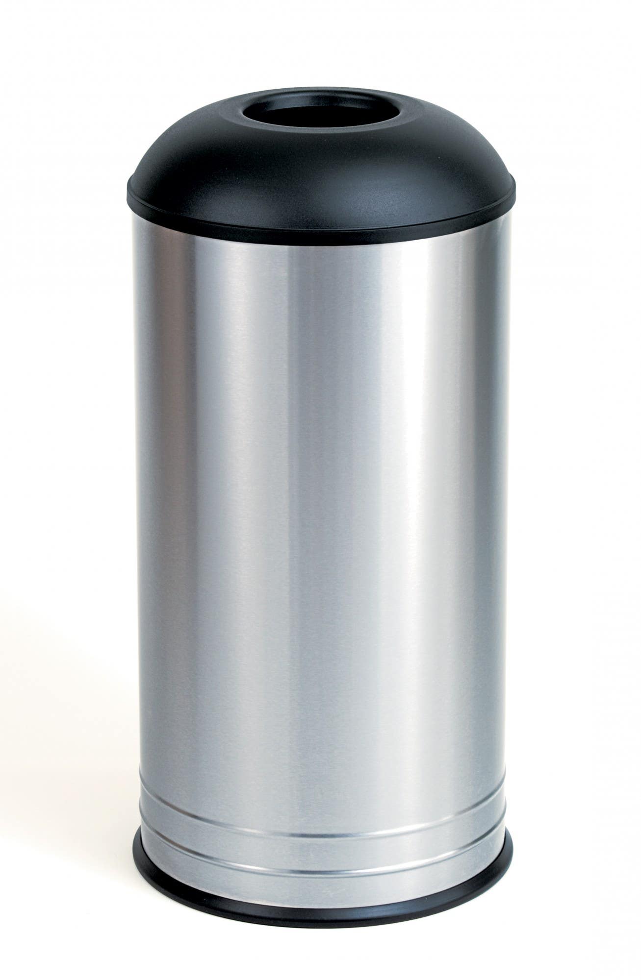 Bobrick B-2300 Floor-Standing Waste Receptacle, 18-Gallon, Black Domed Top,Finish-Satin