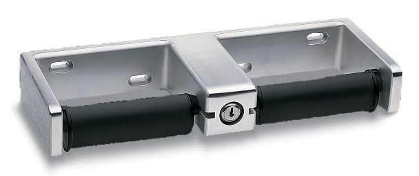 Bobrick B-27460 Surface-Mounted Toilet Tissue Dispenser, Tumbler Lock, Two Rolls, Finish-Satin