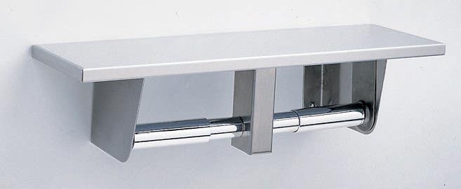 Bobrick B-2840 Surface-Mounted Toilet Tissue Dispenser & Utility Shelf, Two Rolls, Finish-Satin