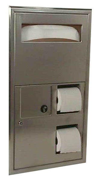 Bobrick B-3574 ClassicSeries Recessed Toilet Tissue, Seat Cover Dispenser & Waste Disposal, Finish-Satin