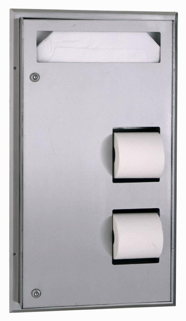 Bobrick B-347 ClassicSeries Partition-Mounted Toilet Tissue & Seat Cover Dispenser, Finish-Satin