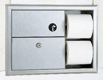 Bobrick B-3094 ClassicSeries Recessed Sanitary Napkin Disposal & Toilet Tissue Dispenser,0.75-Gallon,Finish-Satin