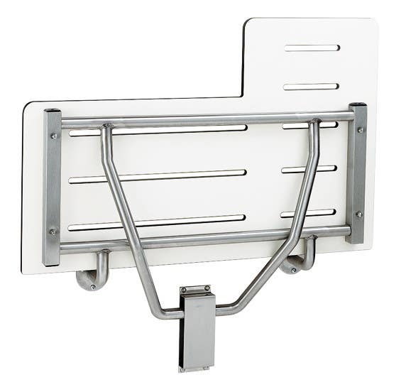 Bobrick B-5181 Reversible Folding Shower Seat, Ivory Phenolic And Satin Frame Finish