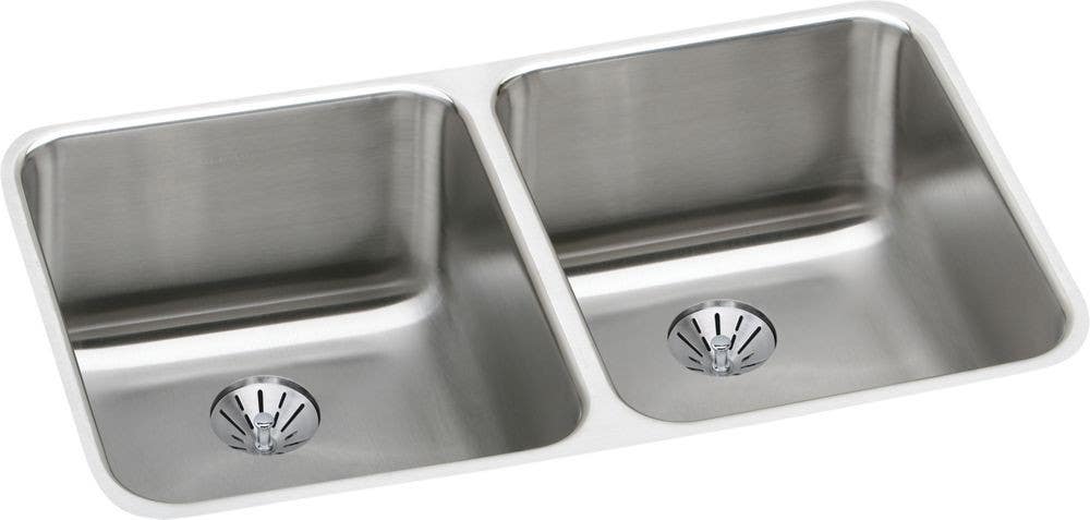Elkay ELUH311810PD Gourmet (Lustertone) Stainless Steel Double Bowl Undermount Sink Kit