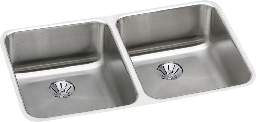 Elkay ELUH3118PD Gourmet (Lustertone) Stainless Steel Double Bowl Undermount Sink Kit