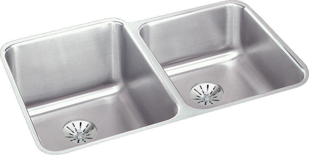 Elkay ELUH3120RPD Gourmet (Lustertone) Stainless Steel Double Bowl Undermount Sink Kit