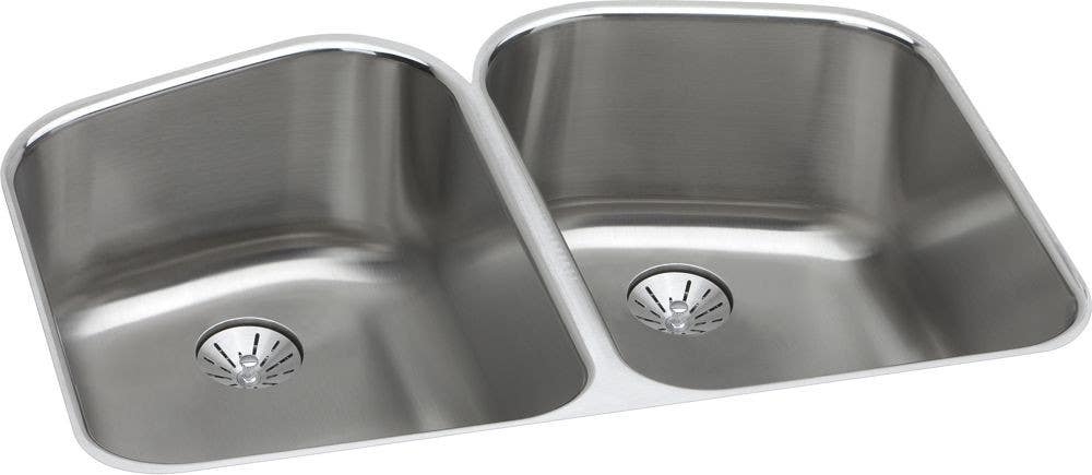 Elkay ELUH32229PD Harmony (Lustertone) Stainless Steel Double Bowl Undermount Sink Kit