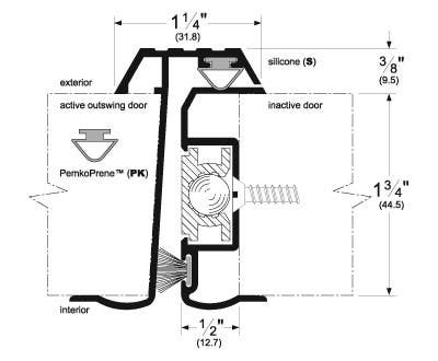 Pemko 3444 Slimline Style Outswing Locking Astragal w/ Silicone Seal & Spring Bolt