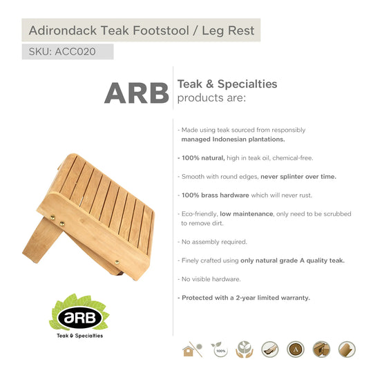 ARB Teak ACC020 Teak Footstool / Leg Rest Adirondack