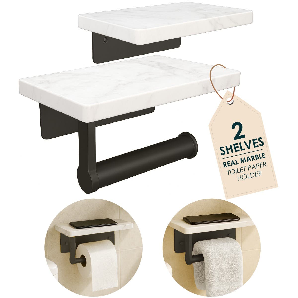 Mega Handles BRG1D Toilet Paper Holder w/ 2 Shelves