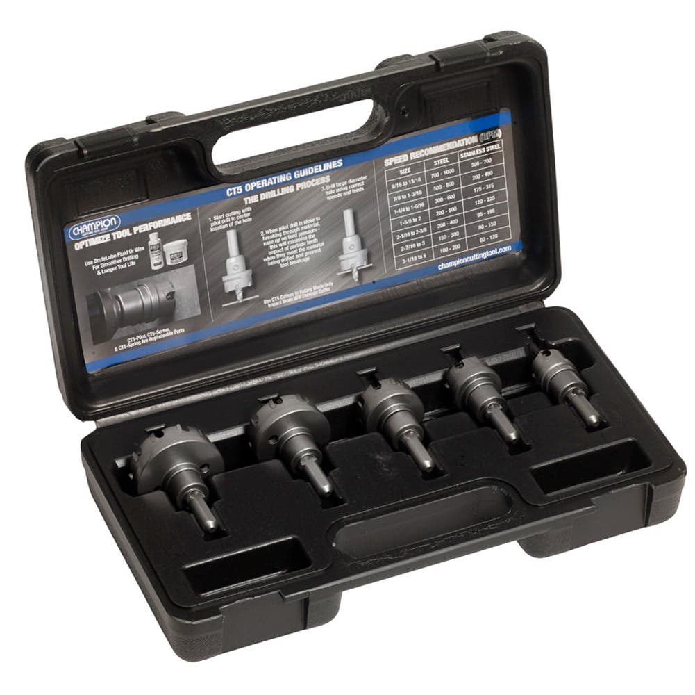 Champion CT5P-SET-1 Carbide Tipped Hole Cutter Set 5Pc. Electrical 7/8"-2"