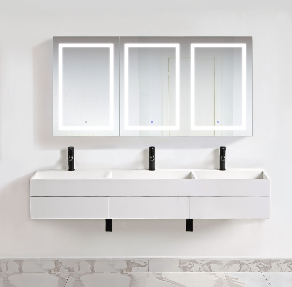 Krugg SVANGE7236TL 72″ X 36″ Triple LED Medicine Cabinet w/Dimmer & Defogger