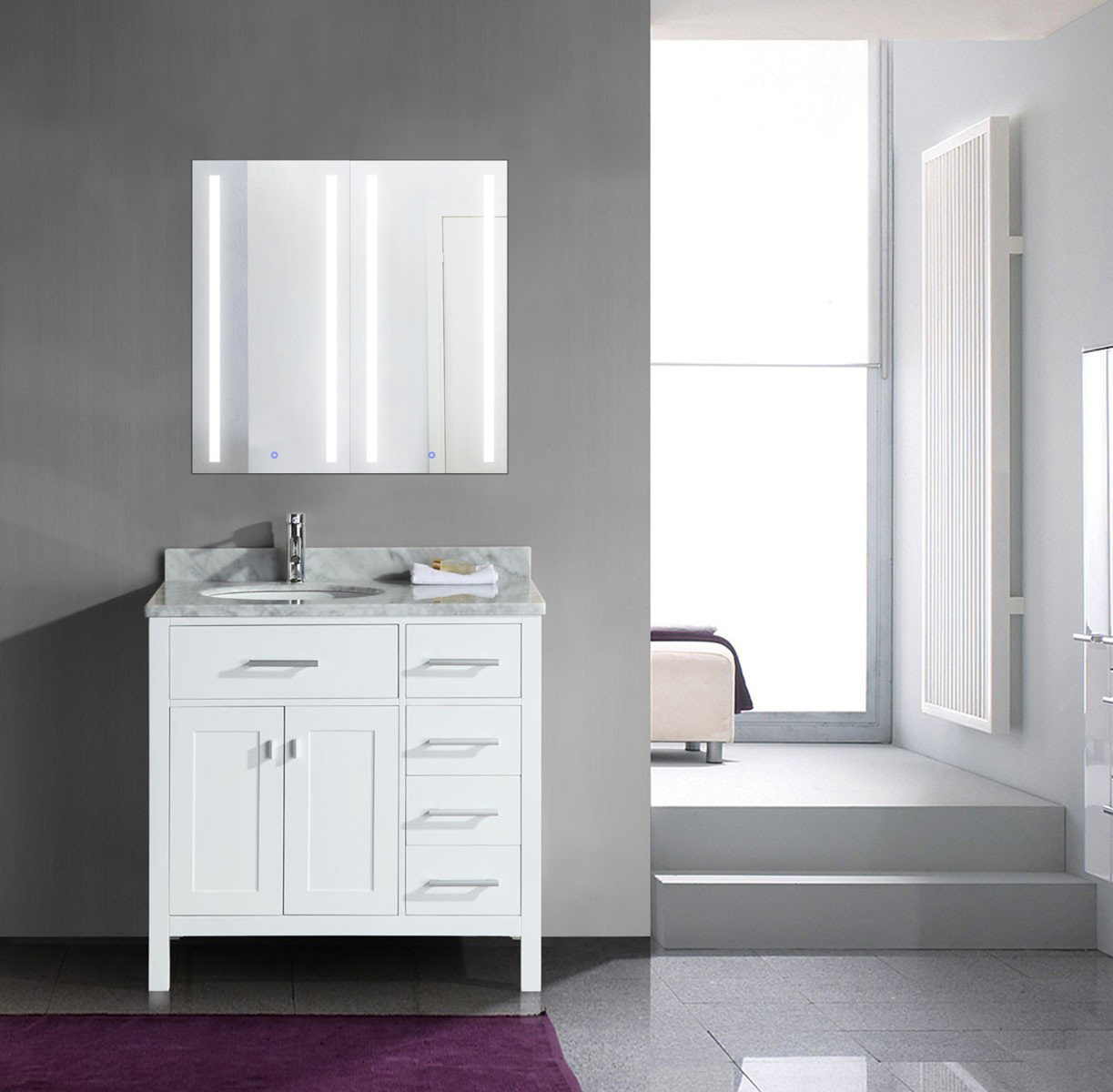 Krugg KINETIC3030 30″ x 30″ LED Medicine Cabinet w/Dimmer & Defogger