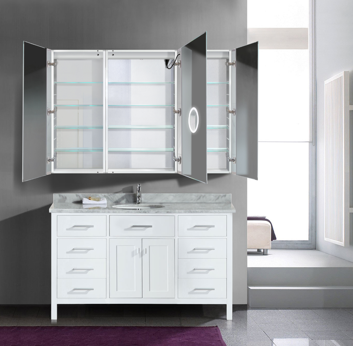 Krugg SVANGE6642DL 66″ X 42″ LED Medicine Cabinet w/Dimmer & Defogger