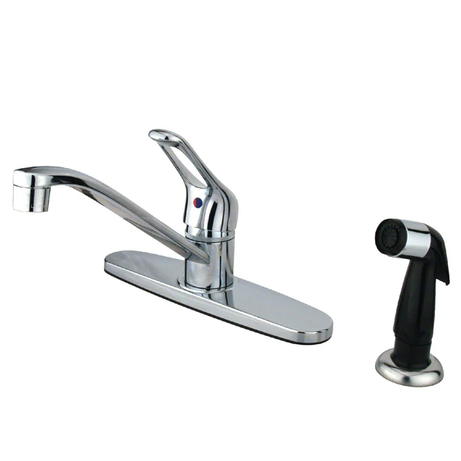 Kingston Brass KB562 8" Centerset Kitchen Faucet With Black Plastic Sprayer, Polished Chrome Finish