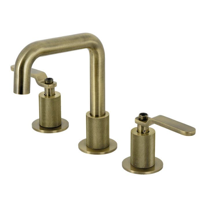 Kingston Brass KS1413KL Two-Handle 3-Hole Deck Mount Widespread Bathroom Faucet with Push Pop-Up Drain, Antique Brass