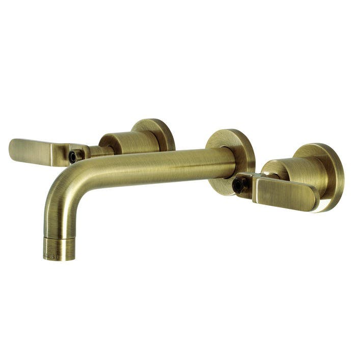 Kingston Brass KS8123KL Double-Handle 3-Hole Wall Mount Bathroom Faucet, Antique Brass
