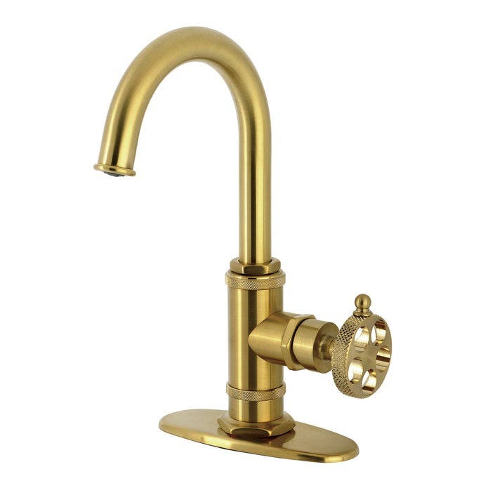 Kingston Brass KSD8507RKX One-Handle 1-Hole Deck Mount Bar Faucet with Knurled Handle, Brushed Brass
