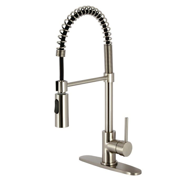 Kingston Brass LS8778DL Single-Handle 1-Hole Deck Mount Pre-Rinse Kitchen Faucet, Brushed Nickel
