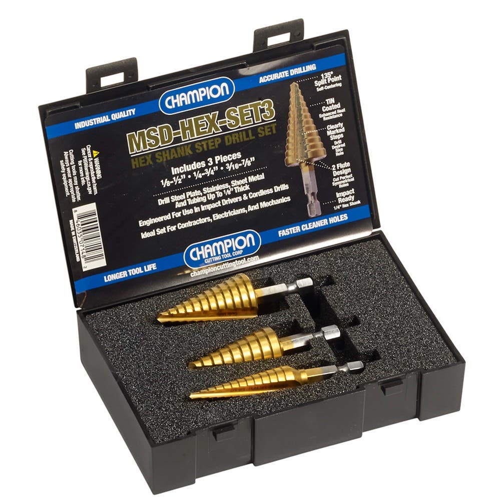 Champion MSD-HEX-SET3 Hex Shank Step Drill Set