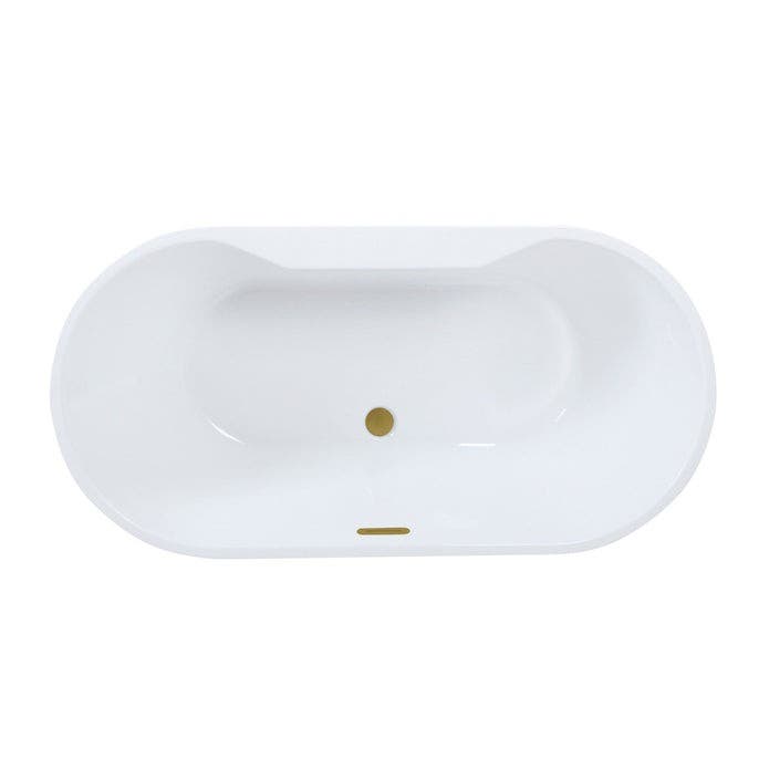 Kingston Brass VTDE593023C427 59-Inch Acrylic Oval Double Ended Freestanding Tub with Drain, Glossy White/Brushed Brass