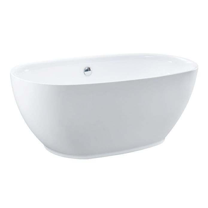 Kingston Brass VTOV593023U 59-Inch Acrylic Oval Double Ended Freestanding Tub with Drain, Glossy White